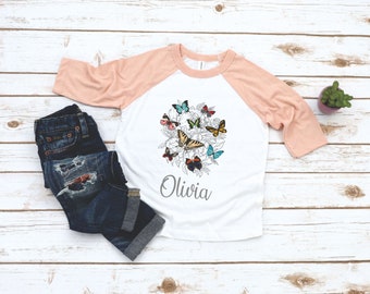 Butterfly Personalized Name Kids Tee - Butterfly Collage Girls Name Shirt - Gift For Girl - Butterfly Lover - Birthday Girl - Granddaughter