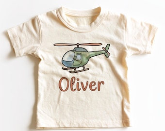 Personalized Helicopter Kids Shirt - Custom Watercolor Helicopter Toddler Tee