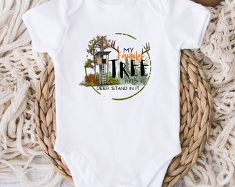 Deer Hunting Baby Onesies® Bodysuit - My Family Tree Has A Deer Stand On It - Hunting Buddy - Baby Shower Gift - Grandson - Gift Baby Boy