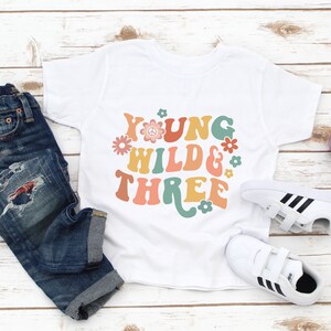 Young Wild and Three Kids Birthday Shirt - Girls Third Birthday Tee - 3 Year Old Girl - Birthday Girl - Granddaughter Gift - Gift for Girl