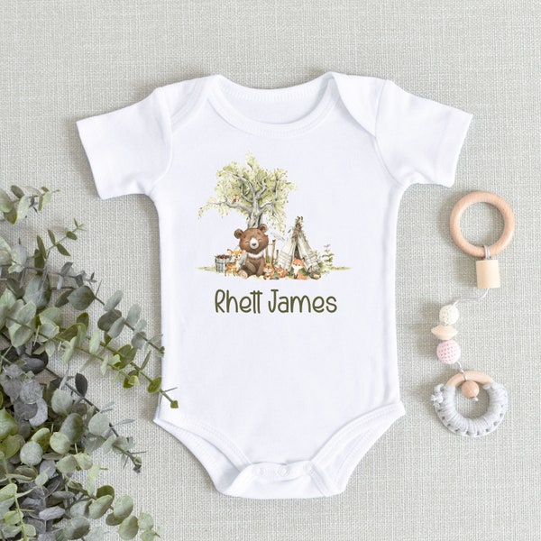 Woodland Animals Baby Onesies® Bodysuit  - Forest Animals Baby Bodysuit - Woodland Themed Personalized - New Baby Boy - Cute Baby Shower