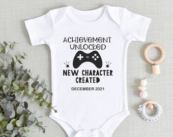 Pregnancy Reveal Onesies® Bodysuit - Funny Gaming Pregnancy Announcement Baby Bodysuit - Due Date Bodysuit - Grandparent Reveal