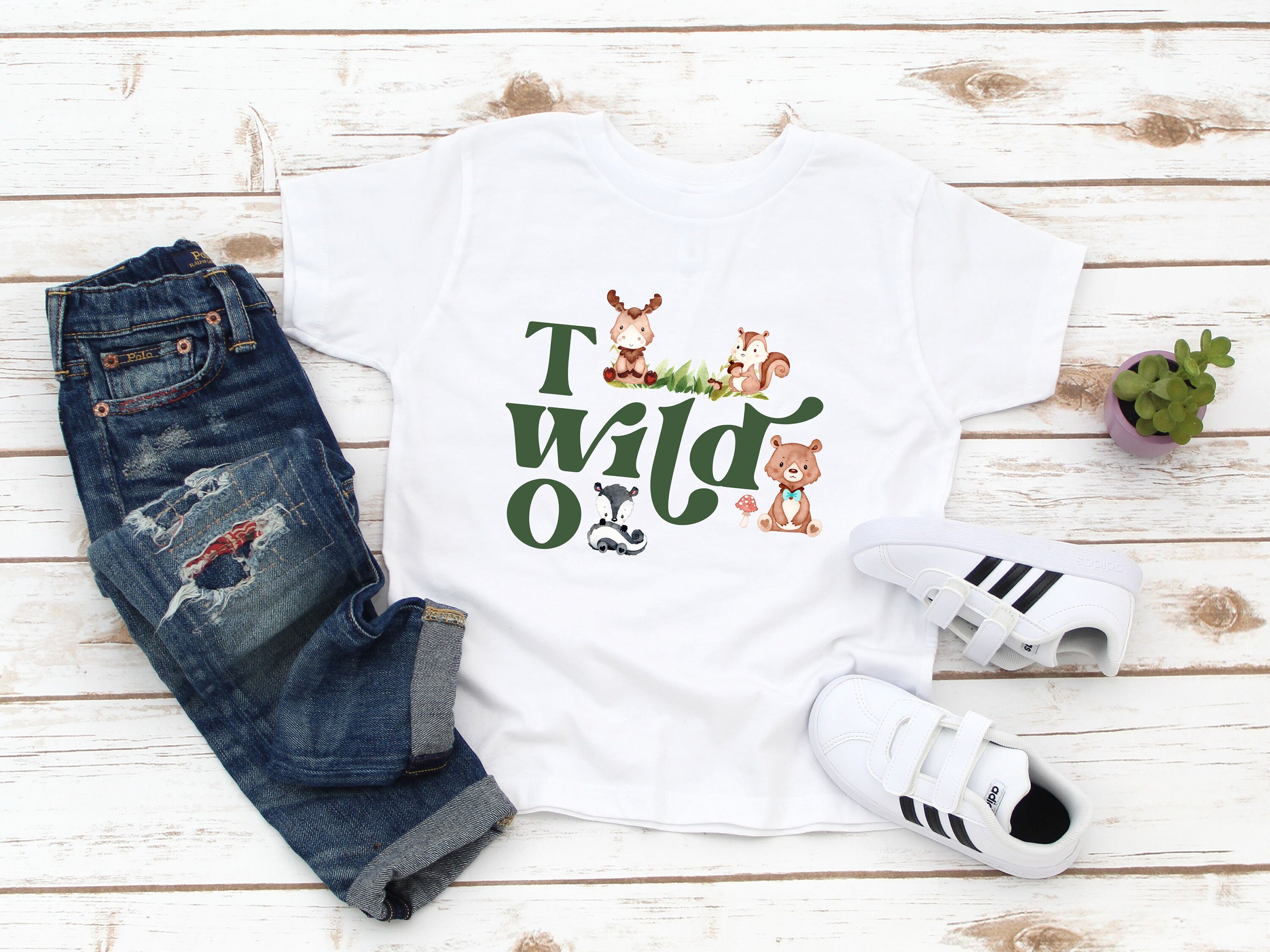 Two Wild Boy 2nd Birthday Shirt -  Two and Wild Woodland Animals Birthday Tee  - 2nd Birthday Boy - 2 year old boy - Forest Animal Shirt