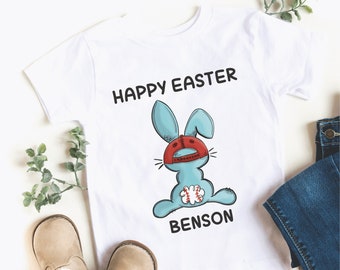 Boys Easter Shirt - Happy Easter Baseball Bunny Name Toddler Boy Tshirt - Cute Bunny Easter shirt boy - Cute Easter Kids Gift boy