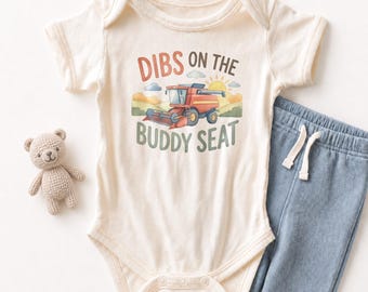Dibs On The Buddy Seat Baby ONESIE® - Cute Combine Harvester Bodysuit