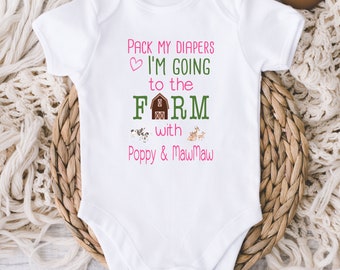 Pack My Diapers Farm Baby Onesies® Bodysuit - Cute Grandparent Baby Bodysuit - Pack My Diapers I'm Going To The Farm - Baby Shower Gift