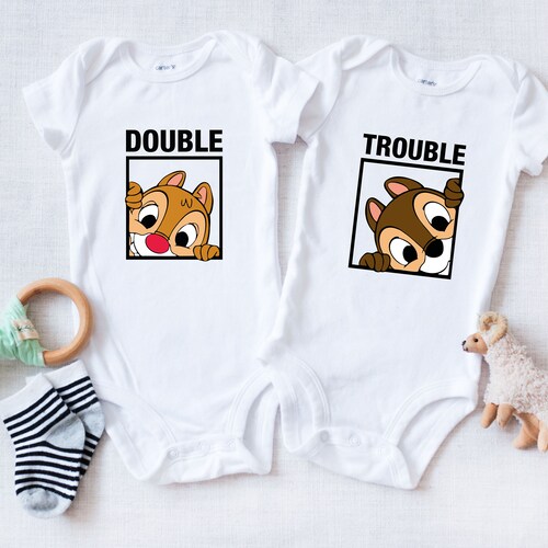 Twins Baby Onesiea® - Double Trouble Chipmunk Bodysuit - Twins Pregnancy Reveal - Baby Shower Gift for Twins - Funny twins - Matching Twins