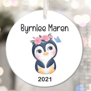 Girls Penguin Christmas Ornament - Personalized Penguin Keepsake Ornament - 1st Christmas Girl Penguin Ornament - Custom Baby Girl Name Gift