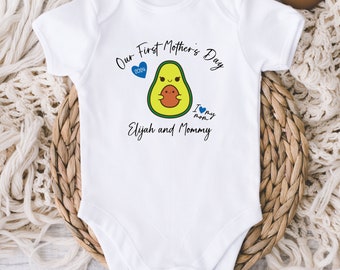 Our First Mother's Day Baby Onesies® Bodysuit - Personalized Name Mother's Day Avocado and baby Onesie® - First Mommy's Day - Gift For Mom -