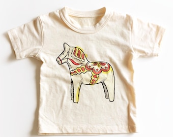 Dala Horse Kids Shirt - Cute Swedish Folk Art Toddler Tee