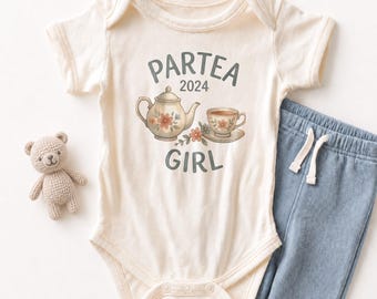 Partea 2026 Girl Baby ONESIE® - Cute Tea Party Birthday Bodysuit