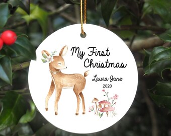 Baby's First Christmas Ornament - Personalized First Christmas Deer Ornament - Custom Baby Name Christmas Ornament - Cute Baby Ornament