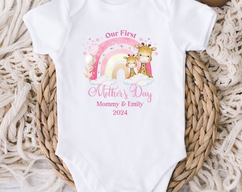 Our First Mother's Day Baby Onesies® Bodysuit - Mother's Day Giraffe and baby Onesie® - Happy First Mommy's Day - Gift For New Mommy -