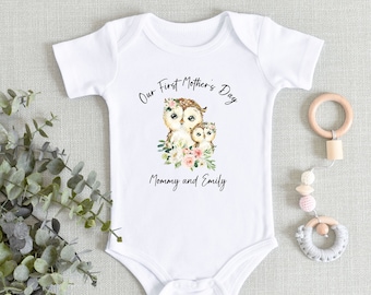 Our First Mother's Day Baby ONESIES® Brand Bodysuit - Mother's Day Owls baby - Happy 1st Mother's Day Bodysuit - Baby Girl 1st Mother's Day