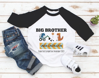 Big Brother /Under Construction Dinosaur Shirt - Promoted to Big Brother Tee - Big Brother Shirt - Broher Sibling Shirt - Pregnancy Reveal