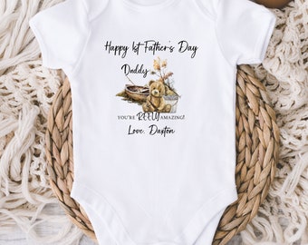 First Fathers Day Baby Onesie® - Personalized Father's Day Bodysuit - Fishing Bear Dad and Baby - Our 1st Fathers Day - Boy 1st Fathers Day