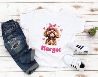 Puppy Dog Valentine Kids Shirt - Cute Dog Girls Valentines Day Tee - Personalized Name Girls Valentines - Gift for Girl - Granddaughter Gift
