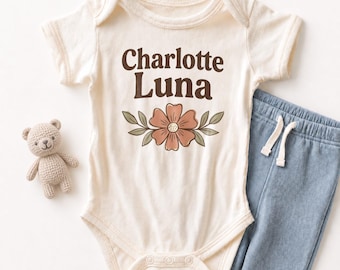 Personalized Floral Name Baby ONESIE® - Custom Wildflower Retro Bodysuit
