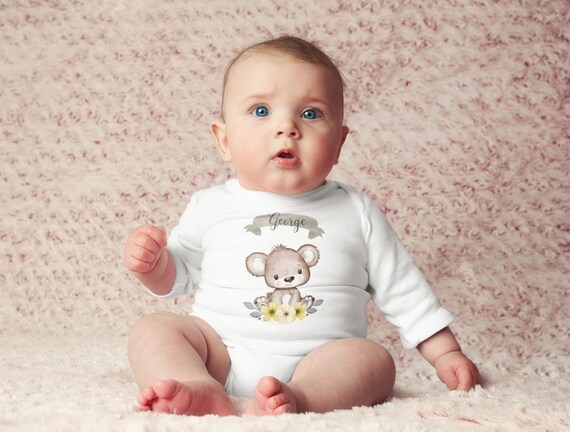 Personalized Baby Boy Onesie Baby Name Bear Onesie Baby Announce