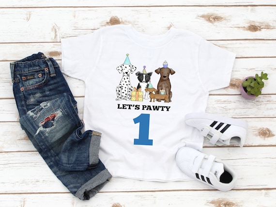 First Birthday Shirt Let's Pawty Dog Tee Boy Girl 1st Birthday