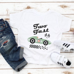 Boys 2nd Birthday Shirt - Two Fast Race Car Tee - Retro Racing Two Year Old Boy Birthday - Second Birthday Boy - Grandson Gift