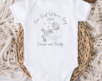 Our First Fathers Day Onesie® - Love You To The Moon Fathers Day Bodysuit - 1st Fathers Day Gift - Baby Boy - Happy 1st Fathers Day