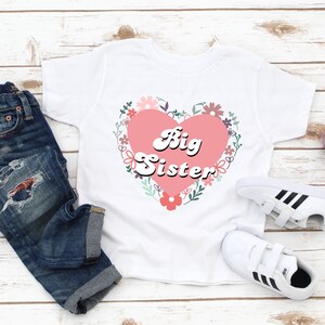 Big Sister Shirt - Heart Wildflower Sister Toddler Raglan - Promoted to Big Sister - Big Sister to Be - New Big Sister Sibling Tee