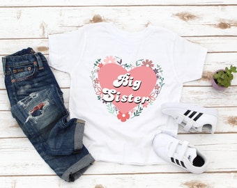 Big Sister Shirt - Heart Wildflower Sister Toddler Raglan - Promoted to Big Sister - Big Sister to Be - New Big Sister Sibling Tee