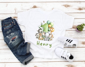 First Birthday Shirt - Personalized Name 1st Birthday - Cake Smash - One Birthday - Baby First Birthday - Safari Zoo Animals Party - Unisex