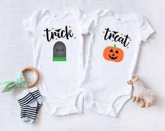 Twin Boys Halloween Baby ONESIES® Brand Bodysuit - Twins Halloween Bodysuit - Boy Twins Trick or Treat Bodysuit- Halloween Costume Twin Boys