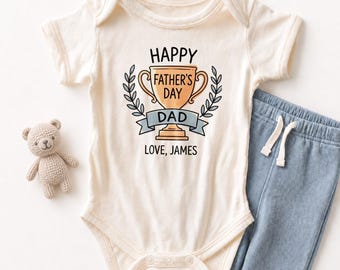 Personalized Happy Father's Day Baby ONESIE® - Custom Dad Trophy Cute Bodysuit