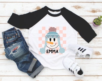 Snowman Retro Christmas Tee For Kids - Retro Holiday Shirt Toddler - Cute Kids Merry Christmas Top -  Personalized Toddler Christmas shirt