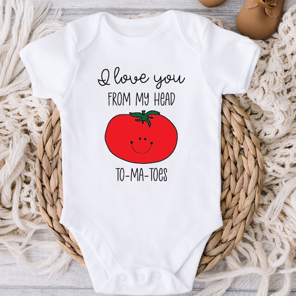 I Love You From My Head tomatoes Onesie® - Locally Grown - Cute Tomato Baby Bodysuit - Vegan Baby - Baby Shower - Vegetable Onsie- Farm Baby