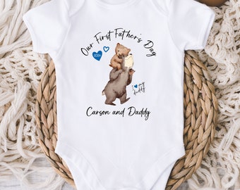 Our First Fathers Day Baby Onesies® Bodysuit Onesie® - Personalized Father's Day 2024 - Fathers Day Gift - Boy 1st Fathers Day