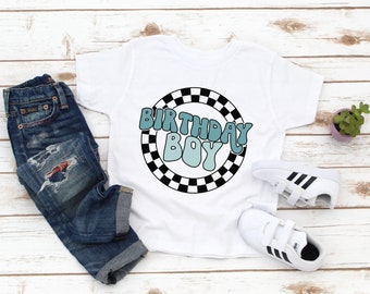 Birthday Boy Kids Shirt - Retro Checkered Birthday Boy Tee - Any Age Birthday Gift Boy - Grandson Gift - Tween - Teen - Youth Boy Birthday