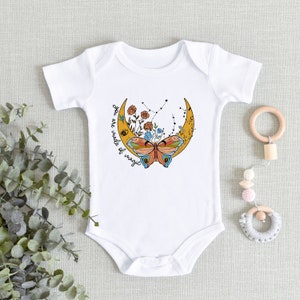 You Are Made Of Magic Baby Onesies® Bodysuit Retro Wildflower Butterfly Moon Celestial Hippie Bodysuit Boho Baby Girl Baby Shower Gift image 3