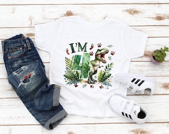 Four Birthday Kids Shirt - 4th Birthday Dinosaur Tee - I'm Four T Rex Birthday Shirt - 4 Year Old Boy - 4th Birthday Boy Shirt - Kids Shirt