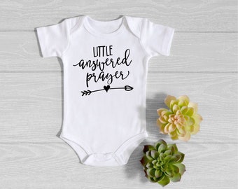 Little Answered Prayer Onesie® - God Answers Prayers Baby Bodysuit - Religious Baby, IVF Baby, Pregnancy Announcement