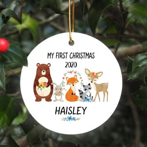 Baby&#39;s First Christmas Ornament - Personalized First Christmas Animals Ornament - Custom Baby Name Christmas Ornament - My First Christmas