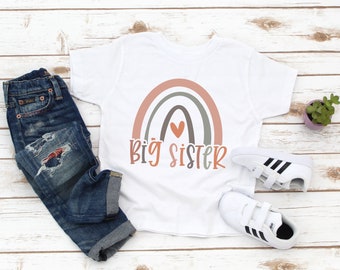 Big Sister Shirt - Retro Big Sister Rainbow Tee - Big Sis Pregnancy Reveal - Big Sister to Be - Promoted to Big Sister Shirt