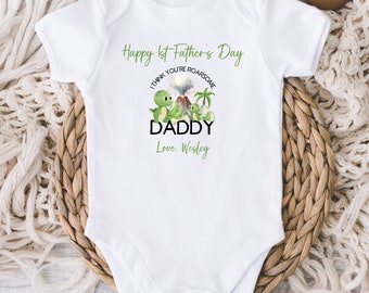 Happy First Father's Day Baby Onesie® - Personalized Father's Day Bodysuit - Cute Dino Dad and Baby - Fathers Day Gift - Boy 1st Fathers Day