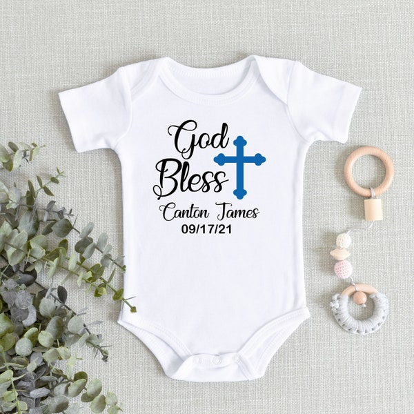 God Bless Baby Name Onesies® Bodysuit - Christening or Baptism Gift Baby Bodysuit - Religious Keepsake Bodysuit - Baby Boy Outfit