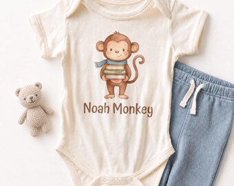 Personalized Monkey with Books Baby ONESIE® - Custom Cute Animal Bodysuit