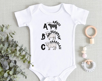 Farm Baby ONESIE® - ABC Cattle Breeds Baby Bodysuit - Baby Shower Gift - Country baby - Western - Ranch Hand - Cows - Cute Baby Gift