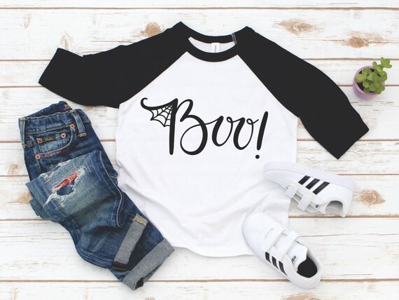 Halloween Shirt for Kids - Toddler Halloween Raglan 3/4 sleeve - Boo Halloween Tee - Cute Halloween Top
