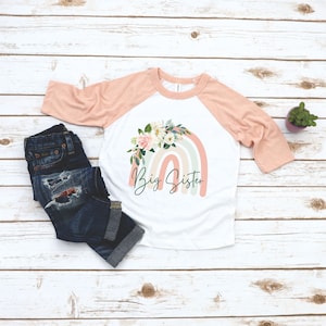 Big Sister Rainbow Shirt - Little Girl tee - Sister Top - Pregnancy Reveal - Baby Announce - Promoted Big Sister Gift - Sibling Sister Shirt