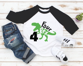 Four Boy Birthday Shirt - 4th Birthday Dinosaur Tee - Four Rex Birthday Shirt - 4 Year Old Boy - 4th Birthday Boy Shirt - Dinosaur Party Tee