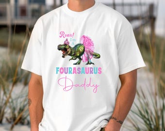 Men's Dinosaur Birthday Shirt - Fourasaurus Daddy - Matching Family Birthday Tee