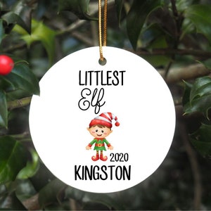 Baby&#39;s First Christmas Ornament - Personalized Boy Christmas Ornament - Custom Elf Name Christmas Ornament - Cute Baby Ornament
