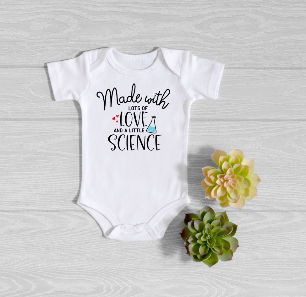 IVF Baby Announcement Bodysuit In Vitro Fertilization Pregnancy Announcement Brought To You by Love Hope and a Little Science